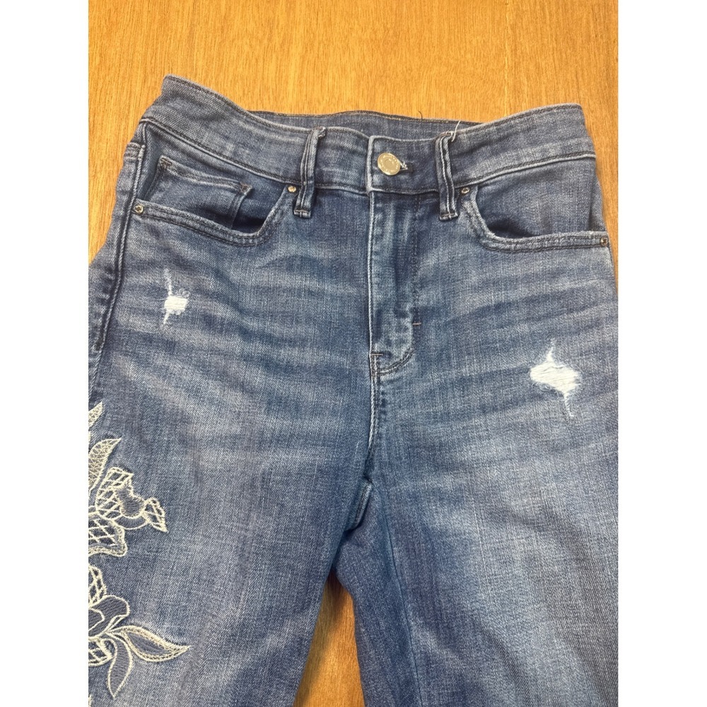 White House Black Market Jeans Womens 4 Blue Floral Embroidered Skinny - Picture 4 of 12